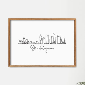 Printable Guadalajara Skyline Wall Decor, Fine Line Art, Minimalist Art, Modern Line Art, Doodle City, Digital Download, Line Drawing Art