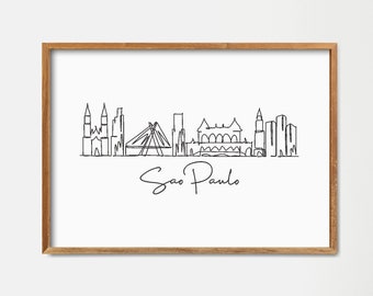 Stampa dello skyline di San Paolo: disegno minimalista con una sola linea, poster di un punto di riferimento (download digitale)