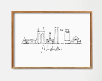 Nashville Skyline Continuous Line Draw Art Print: Minimalist Cityscape (Digital Download)