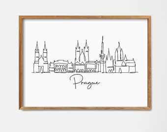 Prague Skyline Print: Minimalist Continuous Line Drawing Art, Cityscape Wall Decor (Digital Download)