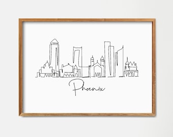 Impresión artística de un dibujo de una sola línea del horizonte de Phoenix: Decoración de pared retro minimalista (descarga digital)