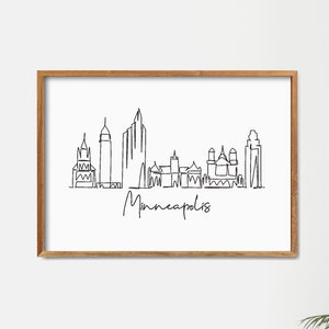 Printable Minneapolis City Cityscape, Minimalist One Line Drawing Skyline Print, Doodle City, Modern Line Art Wall Decor, Doodle Draw Print