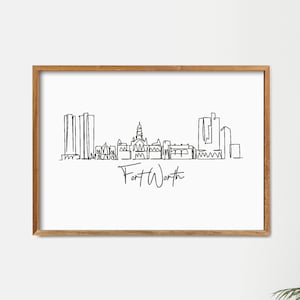 Fort Worth Skyline Printable Art, OneLine Draw Print, Minimalist Wall Decor, Modern Line Art, Digital Poster, Home Decor, Doodle City Poster