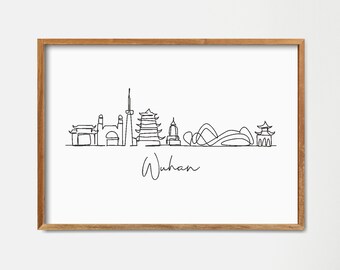Wuhan China Skyline Print, Minimalist Line Art (Digital Download)