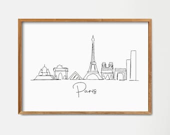 Printable Paris Skyline Wall Decor, Fine One Line Print, Minimalist Art, Modern Line Art, Doodle City, Digital Download, City Line Drawing