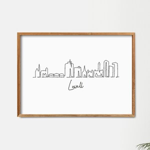 Printable Lowell, Massachusetts Minimalist One Line Drawing Skyline Print, Doodle City Wall Art Print, Modern Line Art, Wall Decor Print Art