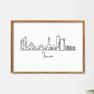 Printable Izmir Print, Minimalist One Line Drawing Skyline Print, Doodle City Art Print, Modern Line Art, Wall Decor Art, Doodle Draw Print