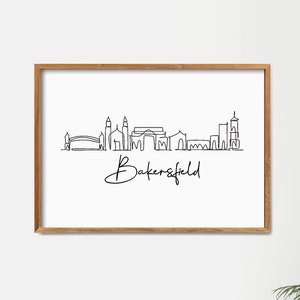 Bakersfield Skyline Printable Wall Decor, Fine Line Print Art, Minimalist Print, Modern One Line Art, Landmark Poster Print, Home Decor Art