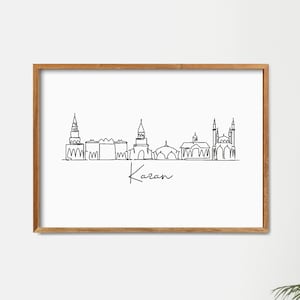 Printable Kazan Skyline Wall Decor, Fine Line Art, Minimalist Art, Modern Line Art, Doodle City Print, Digital Download, Line Drawing Art