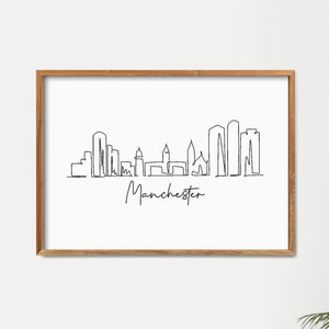 Printable Manchester, New Hampshire, Minimalist One Line Drawing Skyline Print, Travel Poster Art, Modern Line Art, Wall Decor, Doodle Draw