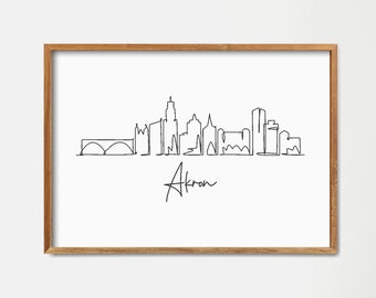 Akron, Ohio Skyline Printable Art, OneLine Draw Print, Minimalist Wall Decor, Modern Line Art, Digital Poster Home Decor, Doodle City Poster