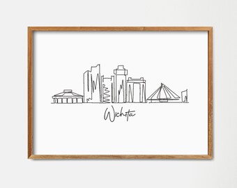 Wichita Kansas Single Line Drawing Skyline Print: Minimalist  Art Poster (Digital Download)