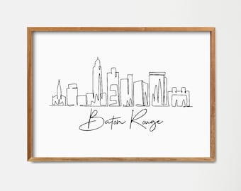 Stampa dello skyline di Baton Rouge: disegno minimalista a linee continue (download digitale)