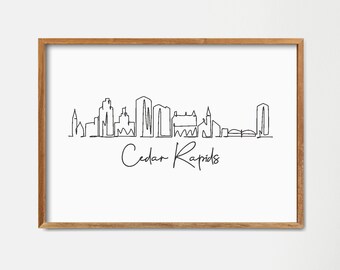 Cedar Rapids Iowa Skyline Print: Minimalist One Line Drawing Art (Digital Download)