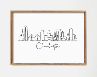 Stampa dello skyline di Charleston: disegno minimalista a linea singola (download digitale)