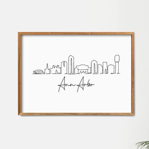 Ann Arbor, Michigan City Skyline Printable Wall Decor, Fine Line Print, Minimalist Wall Art, Modern One Line Art, Landmark Skyscraper Poster
