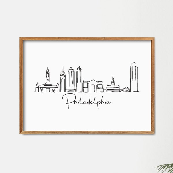 Philadelphia Skyline Printable Wall Decor, Fine Line Print, Minimalist Wall Art, Philly One Line Art, Landmark Poster Art, City Skyscraper