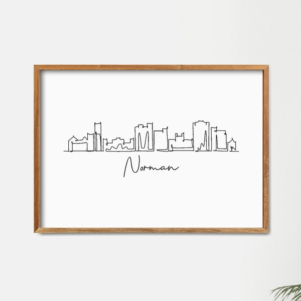 Printable Norman Skyline, Oklahoma Cityscape Wall Decor Poster, Minimalist One Line Drawing Print, Doodle Draw City Print, Modern Line Art