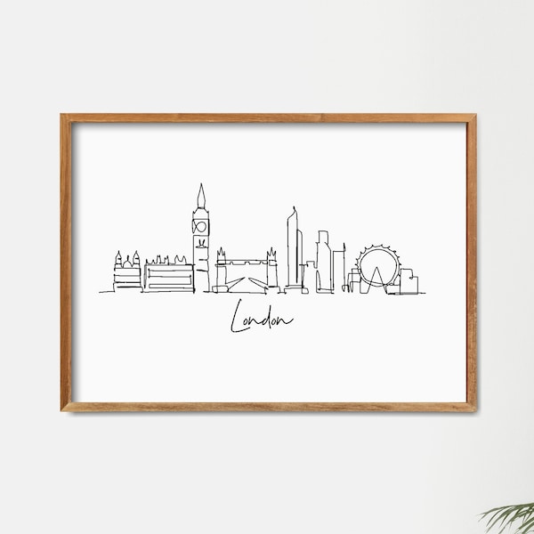 London Skyline Printable Wall Decor, Fine Line Print, Minimalist Wall Art, Modern One Line Art, Landmark Poster Art, City Skyscraper Poster