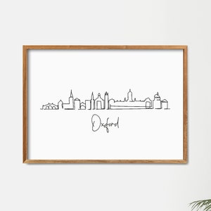 Oxford, England Skyline druckbare Wand-Dekor, fine Line Print, minimalistische Wandkunst, moderne eine Linie Kunst, Landmark Poster, Wolkenkratzer Poster