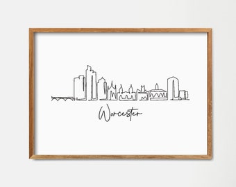 Worcester Massachusetts Skyline Print: Minimalist One Line Drawing Art (Digital Download)