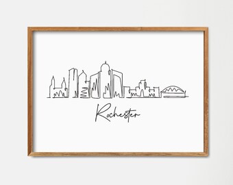 Rochester New York Single Line Draw Skyline Print: Minimalist Art (Digital Download)