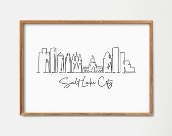 Salt Lake City Skyline Single Line Draw Print: Minimalist Art Travel Poster (Digital Download)