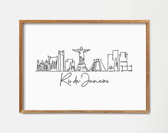 Impressão artística do horizonte do Rio de Janeiro: arte minimalista com desenho de uma única linha (download digital)