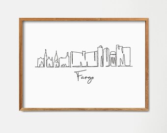 Fargo Skyline Print: Minimalist One Line Draw Art (Digital Download)