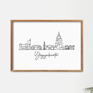 One Line Yogyakarta Skyline Printable, Fine Line Art Print, Retro Art, Minimalist Art, Modern Line Art, World Landmark Poster, Wall Print