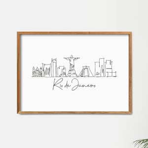 One Line Rio de Janeiro Skyline Printable, Fine Line Art, Retro Art, Minimalist Art, Modern Line Art, World Landmark Poster, Print Wall Art