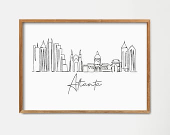Poster con lo skyline di Atlanta: decorazione murale minimalista con disegno a linea singola (download digitale)