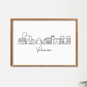 Decoración de pared de Valencia Skyline imprimible, impresión fina de una línea, arte minimalista, arte de línea moderna, arte de impresión neutral, descarga digital, arte Boho