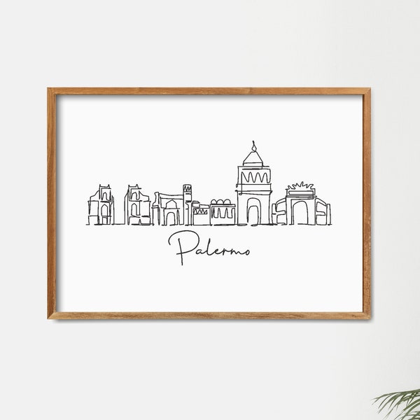 Palermo Skyline Printable Art, One Line Draw Print, Minimalist Wall Decor, Modern Line Art, Digital Download, Home Decor Art, City of Italy