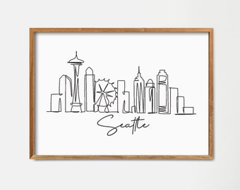 Stampa dello skyline di Seattle: poster di viaggio minimalista con disegno a linea singola (download digitale)