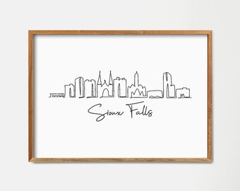 Sioux Falls Skyline Print: Minimalist Single Line Draw Art Travel Poster (Digital Download)