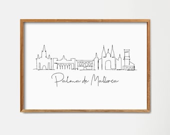 Palma de Mallorca Skyline Print: Minimalist One Line Drawing Wall Decor Art (Digital Download)