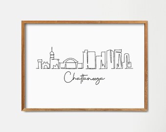 Stampa dello skyline di Chattanooga: disegno minimalista con una sola linea (download digitale)