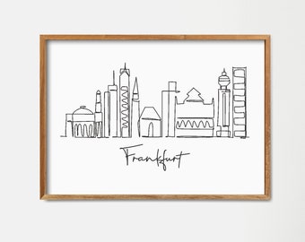 One Line Frankfurt Skyline Printable, Fine Line Print, Retro Art, Minimalist Wall Art, Modern Line Art, World Landmark Poster, Wall Decor