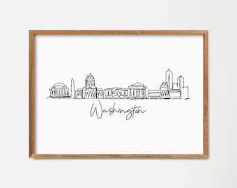 Washington DC Skyline One Line Drawing Travel Poster Print: Minimalist Art (Digital Download)