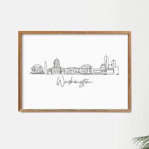 One Line Washington Skyline Printable, Fine Line Print, Doodle City, Minimalist Art, Modern Line Art, Black and White Print, Wall Print Art