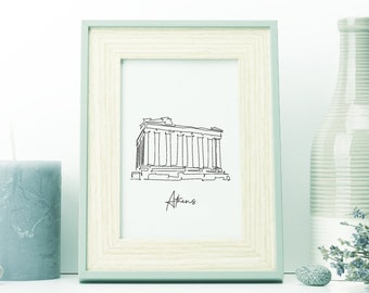 Athens Acropolis Print: Greece Single Line Drawing Travel Poster (Digital Download)