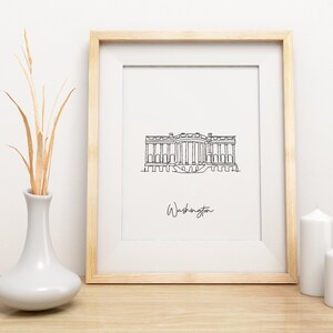 White House USA Building Poster, Washington Wall Art, Travel Poster, One Line Draw, Abstract Minimalist Art, Landmark Print, World Travel