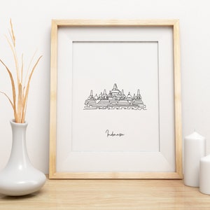 Borobudur Temple Print, Indonesia Wall Poster, Borobudur Java Wall Art, One Line Draw, Line Art, Travel Poster, Home Decor, Printable Art