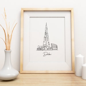 Dubai Burj Khalifa Poster, Dubai UAE Wall Decor Print, Burj Khalifa Poster Art, One Line Draw, Minimalist Art, Travel Poster Art, Home Decor