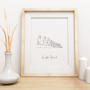 Moai Statue Print, Easter Island Wall Decor Poster, Moai Statue Wall Art, One Line Draw, Travel Poster, Home Decor, Minimalist Printable Art