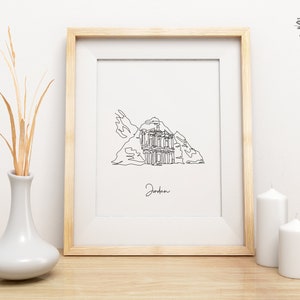 Petra Jordan Poster, Petra Monastery Print, Al-Khazneh Wall Decor, One Line Draw, Ancient City Line Art, Travel Poster, Printable Poster Art