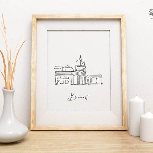 Buda Castle Print, Budapest Hungary Poster, Historical Palace Wall Decor, One Line Draw, Travel Poster, Home Decor, Minimalist Art Printable