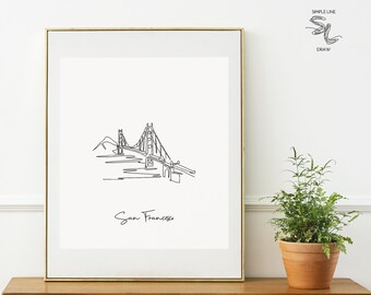 Stampa del Golden Gate Bridge: disegno a linea singola di San Francisco (download digitale)