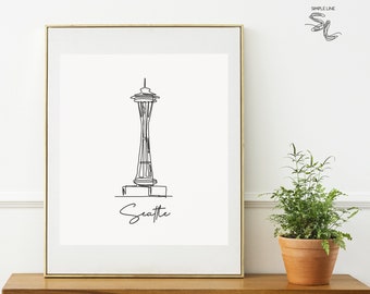 Seattle Space Needle Print: Minimalist Continuous Line Draw Art (Digital Download)